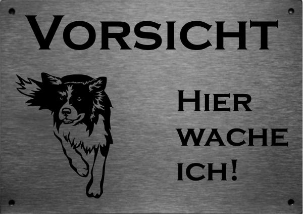 Edelstahl Hundeschild Border Collie VORSICHT Hier wache ich!